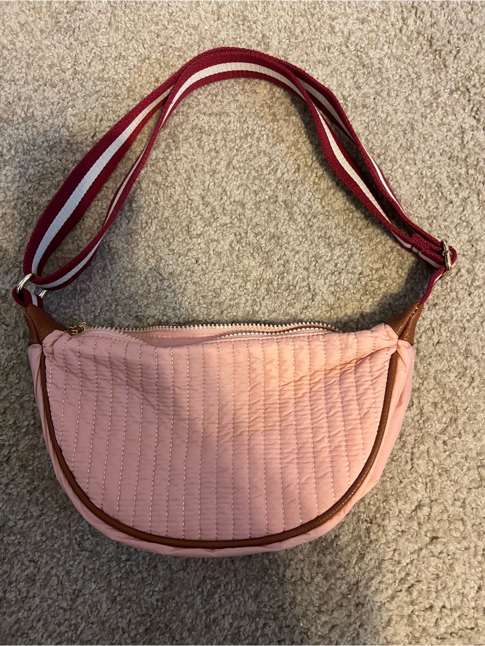 Women’s Quilted Pink Crescent Shoulder Bag
